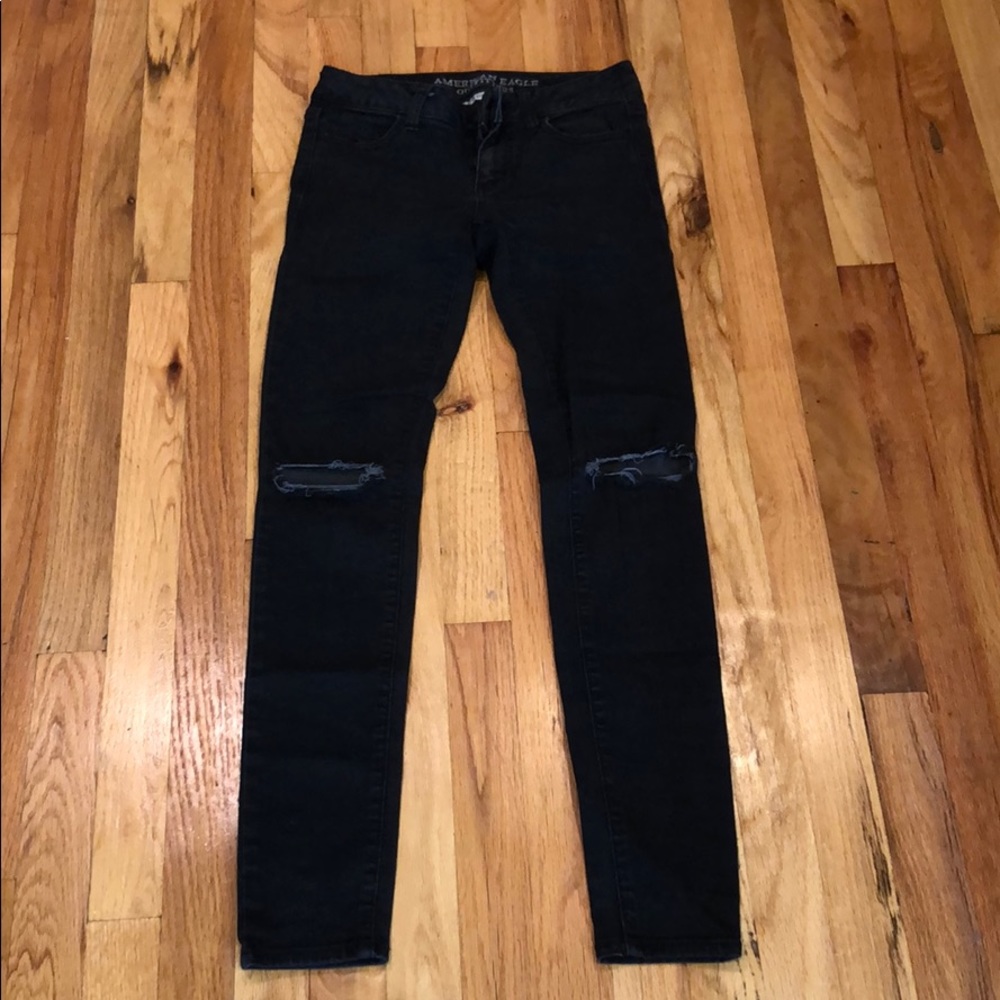 American Eagle Black Jeans with distressed knees